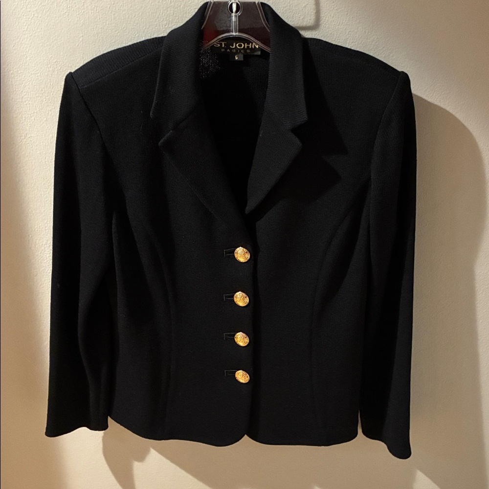 St. John Basics Black Knit Blazer with Gold Buttons, Women’s Size 6